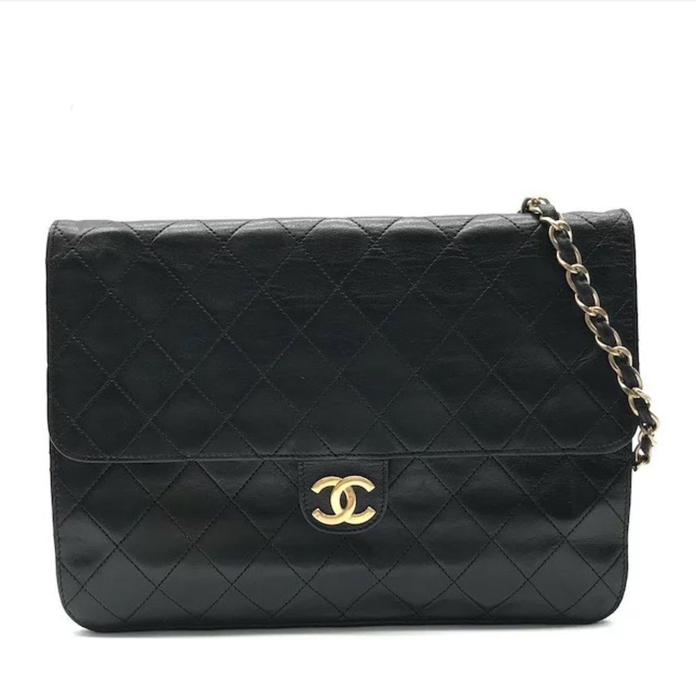 Authentic CHANEL black lambskin single flap classic 24k gold hardware bag - Picture 1 of 11